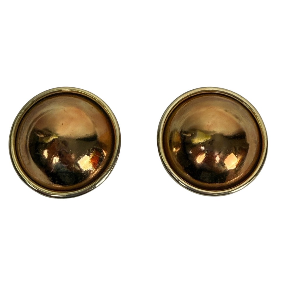 Ellen Designs Vintage Gold Copper Tone Dome Round Clip On Statement Earrings